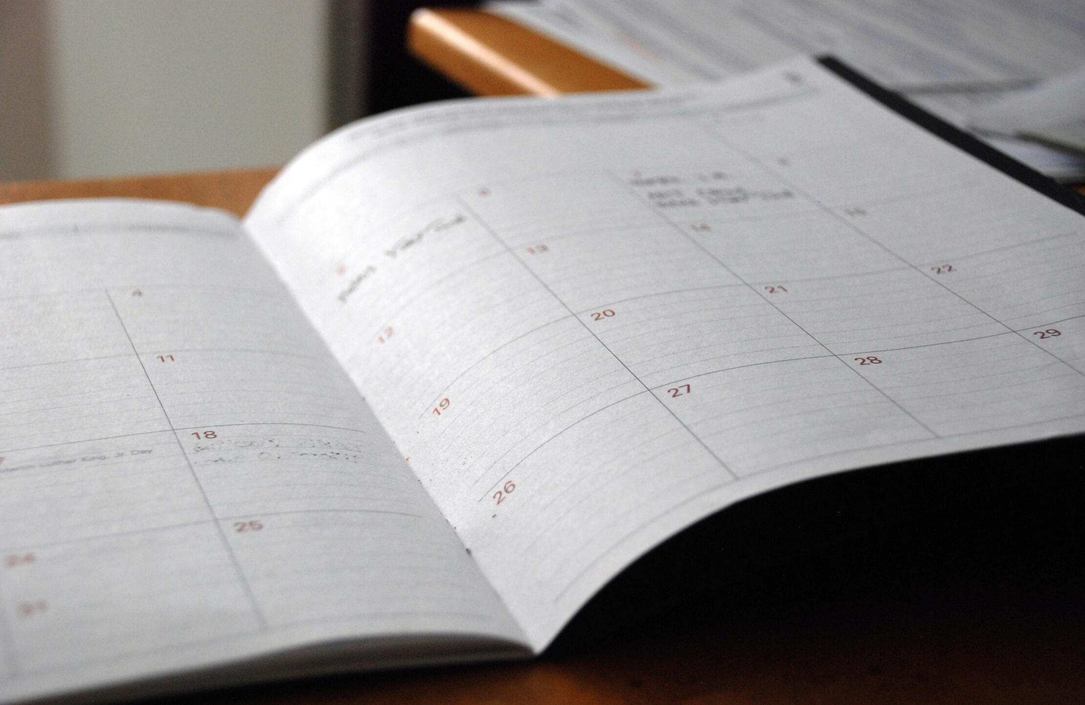 Open planner showing monthly spread